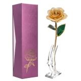 24k Gold Dipped White Rose Long Stem Forever Preserved Rose Flower