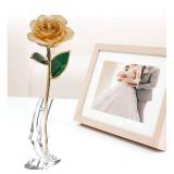 24k Gold Dipped White Rose Long Stem Forever Preserved Rose Flower