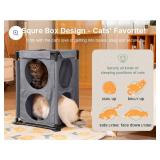 JUNSPOW 2-Level Cat House&Condo, 2-Story Cat Beds for Indoor Cats, Elevated Cat Cave for Multiple Cats, Outside Cat House, Stable and Easy to Assemble Kitty Fort, Grey