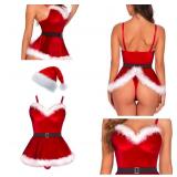 Sexy Cosplay Lingerie for Women Costume Babydoll Dress Roleplay Outfits Deluxe Velvet Set with Hat Gloves Belt. Large
