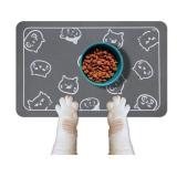 YCT Cat Food Mat for Pet Dog Food Mat, Cat Mat for Food and Water, Cat Feeding Mat Pet Dog Cat Bowl Mat, Non-Slip Super Absorbent, with Multiple cat Heads Logo, 18.1 x 11.8 inches, Dark Grey