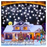 KNONEW 131.2ft 1280 LED Christmas Lights Outdoor Decorations with 240 Drops, 8 Modes Timer Indoor Curtain Fairy Light, Waterproof LED String Light Decor for Wedding Party Christmas(Warm White)