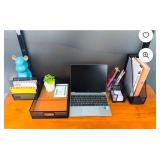 RHONZHAO Desk Accessories - 5 Piece Black Office Desk Organizer Set - File Tray, Magazine Holder, Pen Cup, Sticky Note Holder & Letter Mail Sorter for Organized Workspace Efficiency