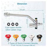 Foam Cannon Dual-Connector Accessory, 1/4 Inch Pressure Washer Gun Double Tip Attachment with 5pcs Pressure Washer Nozzles Pressure Washer Accessories for Car Motorcycle Washing Home Cleaning