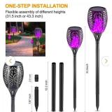 4PCs Halloween Solar Torch Lights Outdoor, 43in 96 LED, Waterproof Landscape Garden Pathway Light with Purple Vivid Dancing Flickering Flames, Auto On/Off Dusk to Dawn for Halloween Lights Decoration 