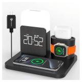 SHUNION Wireless Charging Station with Alarm Clock and Night Light,iPhone and Watch Charging Station,3 in 1 Wireless Charger for iPhone 16 15 14 13 12 11 X Pro Max & Apple Watch 30W GaN Charger - Blue