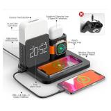 SHUNION Wireless Charging Station with Alarm Clock and Night Light,iPhone and Watch Charging Station,3 in 1 Wireless Charger for iPhone 16 15 14 13 12 11 X Pro Max & Apple Watch 30W GaN Charger - Blue