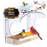 Clear Window Bird Feeder - Outdoor Window Feeder with Strong Self-Adhesive Hooks, Bird Bath or Water Bowl for Outside Watchings