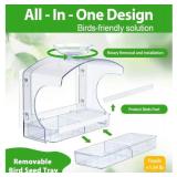 Clear Window Bird Feeder - Outdoor Window Feeder with Strong Self-Adhesive Hooks, Bird Bath or Water Bowl for Outside Watchings
