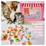 COOLORCAT Paint Pre-Drawn Canvas Cute Decoden 60+ Charms Craft Kit, 24 Acrylic Markers DlY Art Supplies Arts and Crafts for Kids Ages 6-12 Toys Girls Boys Birthday Gift (Kitty Bakery)
