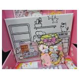COOLORCAT Paint Pre-Drawn Canvas Cute Decoden 60+ Charms Craft Kit, 24 Acrylic Markers DlY Art Supplies Arts and Crafts for Kids Ages 6-12 Toys Girls Boys Birthday Gift (Kitty Bakery)
