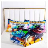 DYcolorDYcolor 3D Cartoon Freestyle Crazy Monster Truck Quilt, 3-Piece Cool Speed Racing Car Themed Comforter Set: 1 Comforter and 2 Pillow Cases for Youth Adult (Racing Car, Queen)