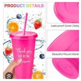 Nuenen 50 Pcs Employee Appreciation Tumbler with Straw and Lid Bulk Water Bottle Plastic Ice Coffee Cup 24oz Thank You Tumbler Inspirational Travel Mugs Bulk for Coworker Friend (Classic Style) Pink