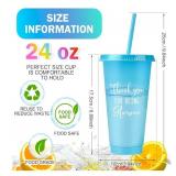Nuenen 50 Pcs Employee Appreciation Tumbler with Straw and Lid Bulk Water Bottle Plastic Ice Coffee Cup 24oz Thank You Tumbler Inspirational Travel Mugs Bulk for Coworker Friend (Classic Style) Pink