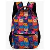 KAFFUL Cat Backpack for Girls, Cute Colorful Kitten Cat Backpack for School, Kids Cute Backpack for Girls Teens, Elementary Kids School Backpack, 16.5 Inch
