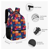 KAFFUL Cat Backpack for Girls, Cute Colorful Kitten Cat Backpack for School, Kids Cute Backpack for Girls Teens, Elementary Kids School Backpack, 16.5 Inch
