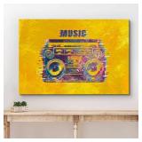 wall26 Canvas Print Wall Art Vintage Techno-Style Music Boombox Cassette Tape Player Music Instruments Illustrations Pop Art Bohemian Multicolor Dark for Living Room, Bedroom, Office - 16"x24"