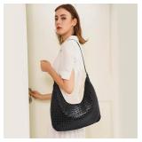 FOXLOVER Vegan Faux Leather Weave Bucket Handbag for Women Fashion Ladies Simplicity Crossbody Handbag Shoulder Purse