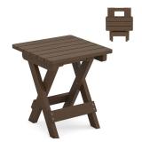 LUE BONA Small Outdoor Folding Side Table, HDPS Outside End Table for Patio, Porch, Deck, Pool, 14 Inch Height, Dark Brown