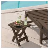LUE BONA Small Outdoor Folding Side Table, HDPS Outside End Table for Patio, Porch, Deck, Pool, 14 Inch Height, Dark Brown