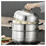 MANO Steamer Pot for Cooking 11.8 inch Steam Pots with Lid 2-tier Stainless Steel Steaming Pot Multipurpose Cookware with Handle for Vegetable, Dumpling, Stock, Sauce, Food