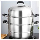 MANO Steamer Pot for Cooking 11.8 inch Steam Pots with Lid 2-tier Stainless Steel Steaming Pot Multipurpose Cookware with Handle for Vegetable, Dumpling, Stock, Sauce, Food