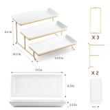 LYEOBOH 3 Tier Serving Stand and Platters Set Large Tiered Serving Platters with Collapsible Sturdier Rack 14 Inches Tiered Serving Tray for Appetizer Fruit, Dessert and Cupcake, White