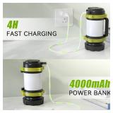 Alpswolf Camping Lantern Rechargeable, 4000mAh Camping Flashlight 6 Modes LED Lantern Portable Rechargeable Lanterns for Power Outage, Emergencies Light for Hiking, Green, 2 Pack