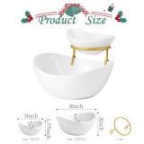 Miamolo Porcelain Serving Bowl Set for Appetizer Serving Dishes Set with 2 Compartment, Chip and Dip Taco Rack Display Salad Bar Serving Set, Gold Stand