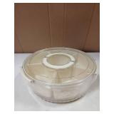 Divided Rotating Serving Tray with Lid and Handle, Portable Snackle Box for Fruits Snacks Veggie Charcuterie, Clear Lazy Susan Organizer and Fridge Storage Container for Adults Child (1PCS,12" L)