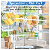 Over The Sink Dish Drying Rack - Adjustable Dish Rack for Kitchen Counter, Metal (White)