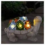 Nacome Garden Outdoor Statues Turtle with Succulent and 7 LED Lights - Lawn Decor Tortoise Statue for Patio, Balcony, Yard Ornament - Unique Housewarming Gifts