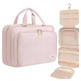 BAGAIL Hanging Toiletry Bag for Women Water-resistant Cosmetic Bag Large Capacity Travel Makeup Organizer for Full-Sized Travel Essentials(Standard, Pink)