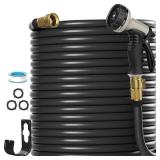 Garden Hose 125ft, Kink-Free, Lightweight & Leak-Proof Water Hose with 10-Function Nozzle, 3/4" Solid Brass Fittings All-Weather Flexible Hose for Yard, Lawn, Washing & More.Black