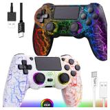 GamingBoy 2 Pack Wireless Controller for PS4, Crack Design Remote Control for Ps4/Slim/Pro/PC with Led RGB Light-up,Hall Effect Joystick,Type-C Port,1000mah Battery,Vibration,6-Axis Sensor,Audio Jack 