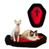 Purrzone Gothic Cat Beds Fits up to 25 lbs, Washable Coffin Cat Bed, Goth Pet Bed, Halloween House 24 * 16.9 Inch, Red & Black Small