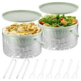 Hushee 2 Pack Chilled Dip Bowl 30oz Ice Serving Bowl with Lid Chilled Dip Bowl for Parties Cold Serving Dish Chilled Pasta, Potato, Dressing, Fruit, Salsa
