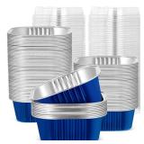 50 Pcs Aluminum Foil Baking Cups with Lids 10 oz Square Baking Cups Disposable Ramekins with Lids for Flans Snacks Pudding Pan Tin Wedding Catering Party Favor (Royal Blue)