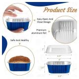 50 Pcs Aluminum Foil Baking Cups with Lids 10 oz Square Baking Cups Disposable Ramekins with Lids for Flans Snacks Pudding Pan Tin Wedding Catering Party Favor (Royal Blue)