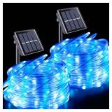 YEGUO Solar Rope Lights Outdoor Waterproof LED, 2 Pack Each 33ft 100 LED String Lights Outdoor, Clear PVC Tube White and Blue Solar Christmas Lights