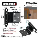 JQK 3/8 Inch Inset Cabinet Door Hinges Black, 20 Pack 10 Pairs Flush Face Mount Cupboard Kitchen Hardware Hinges Max fit 9mm/0.375 Step Door, CH201-BK-P20