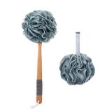 AmazerBath Shower Sponge Loofah Back Scrubber, PE Soft Mesh Loofah Body Scrubber with Long Wooden Handle, Bath Sponge for Men Women (Gray)