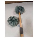 AmazerBath Shower Sponge Loofah Back Scrubber, PE Soft Mesh Loofah Body Scrubber with Long Wooden Handle, Bath Sponge for Men Women (Gray)