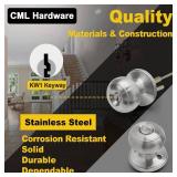 CML Hardware Keyed Entry Door Knob Set, Entrance Door Lock in Solid Stainless Steel for Exterior and Interior, Round Ball Handle, 1 Pack