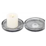 Vixdonos 3.8 Inch Glass Pillar Candle Holder Set Pack 2 Gear Round Plate Serrated Candle Stand for Table Centerpieces,Party, Wedding and Home Decor