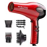 KISS 1875 Watt Pro Tourmaline Ceramic Hair Dryer, Styling Edition, 3 Heat Settings, 2 Speed Settings, Cool Shot Button, 7 Blow Dryer Accessories Included, 2-Year Warranty - Red