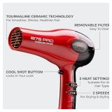 KISS 1875 Watt Pro Tourmaline Ceramic Hair Dryer, Styling Edition, 3 Heat Settings, 2 Speed Settings, Cool Shot Button, 7 Blow Dryer Accessories Included, 2-Year Warranty - Red