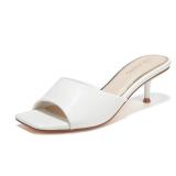 LULLASONG White Kitten Heels Sandals Low Heels Slip On Slides 2 Inch Heeled Square Open Toe Sandals for Women Size 11 White