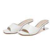 LULLASONG White Kitten Heels Sandals Low Heels Slip On Slides 2 Inch Heeled Square Open Toe Sandals for Women Size 11 White