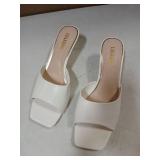 LULLASONG White Kitten Heels Sandals Low Heels Slip On Slides 2 Inch Heeled Square Open Toe Sandals for Women Size 11 White